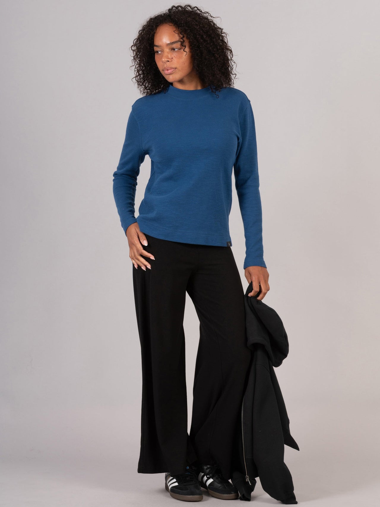 Gili - Waffle Cotton Side Panel Long Sleeve T-shirt