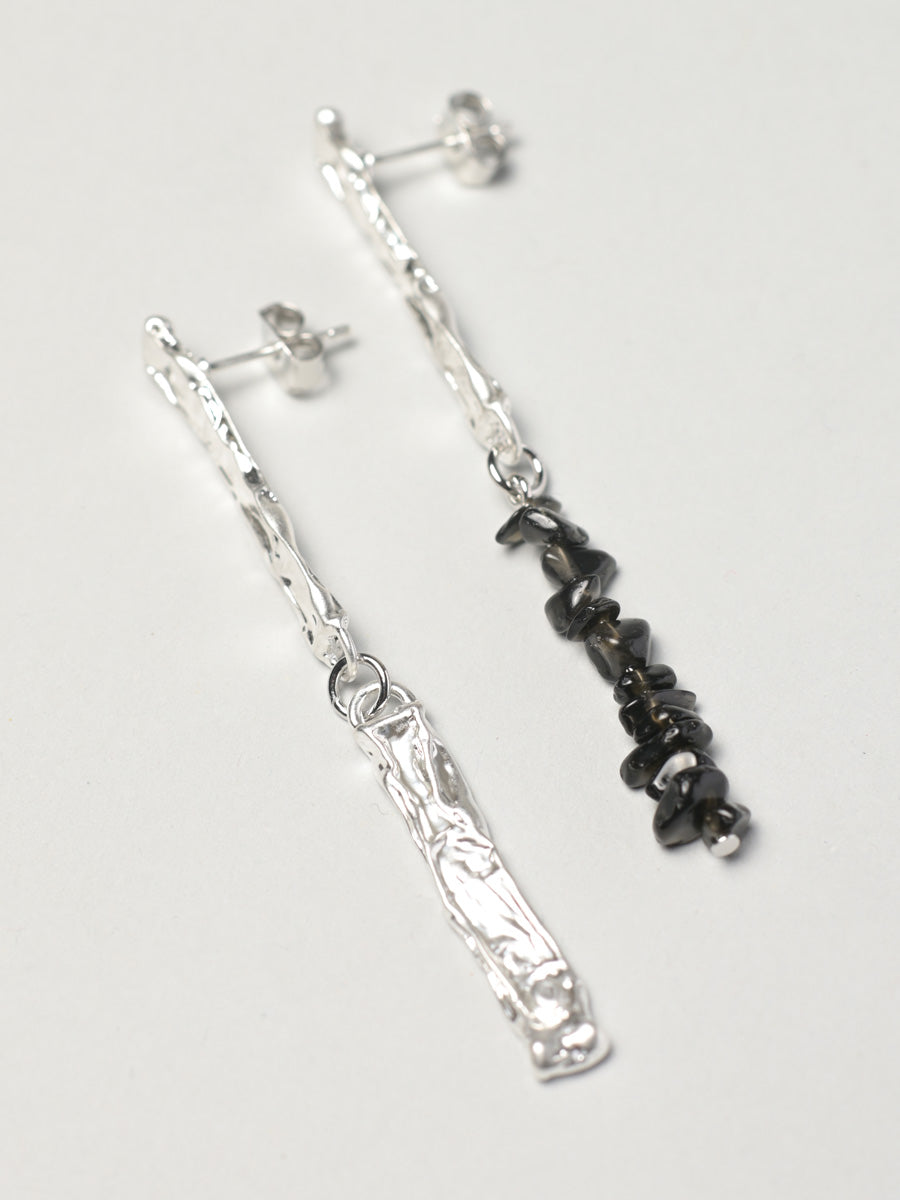 Mismatched textured silver drop earrings