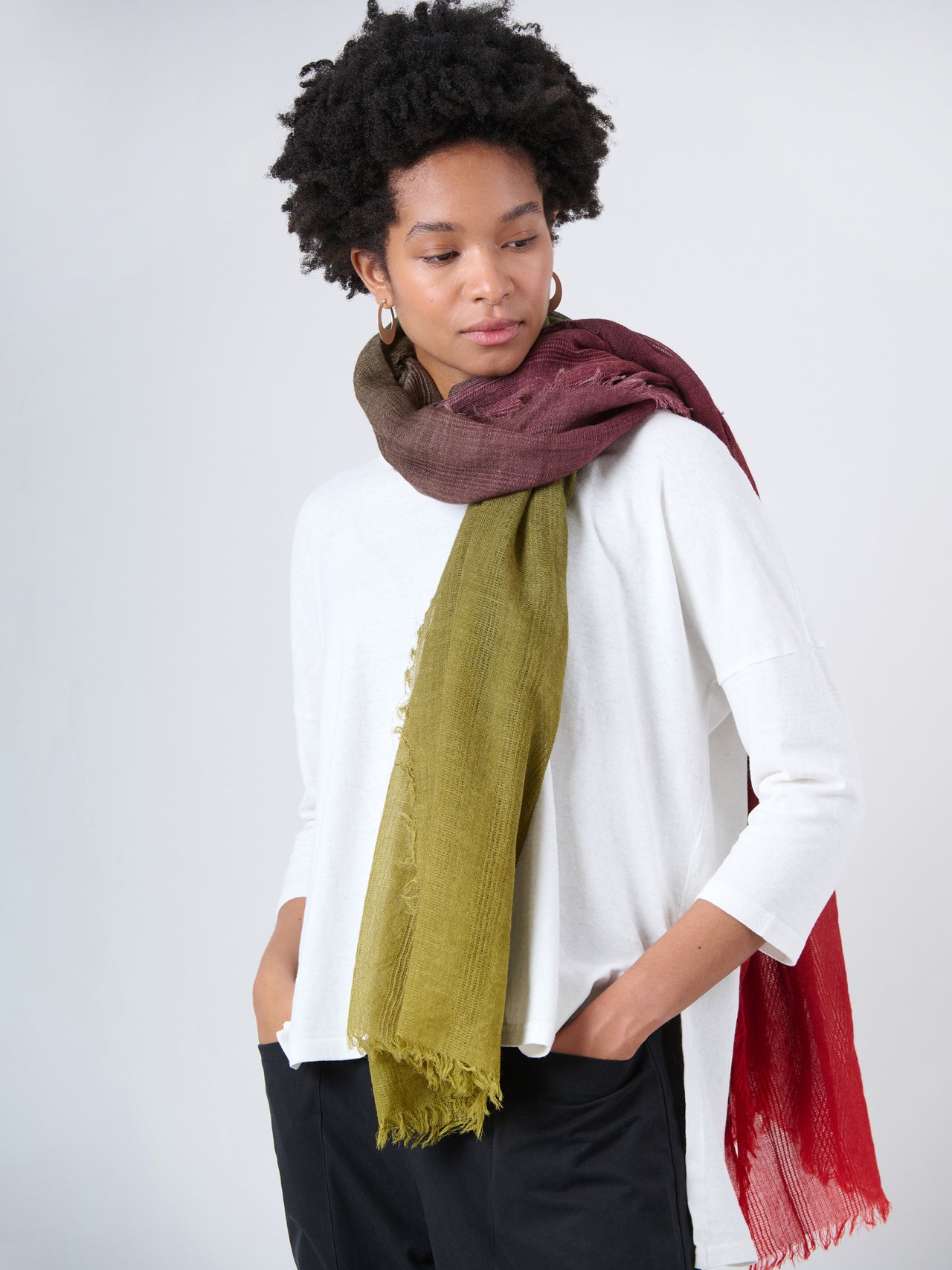 Fine Wool Print Scarf - Red and Green Gradient