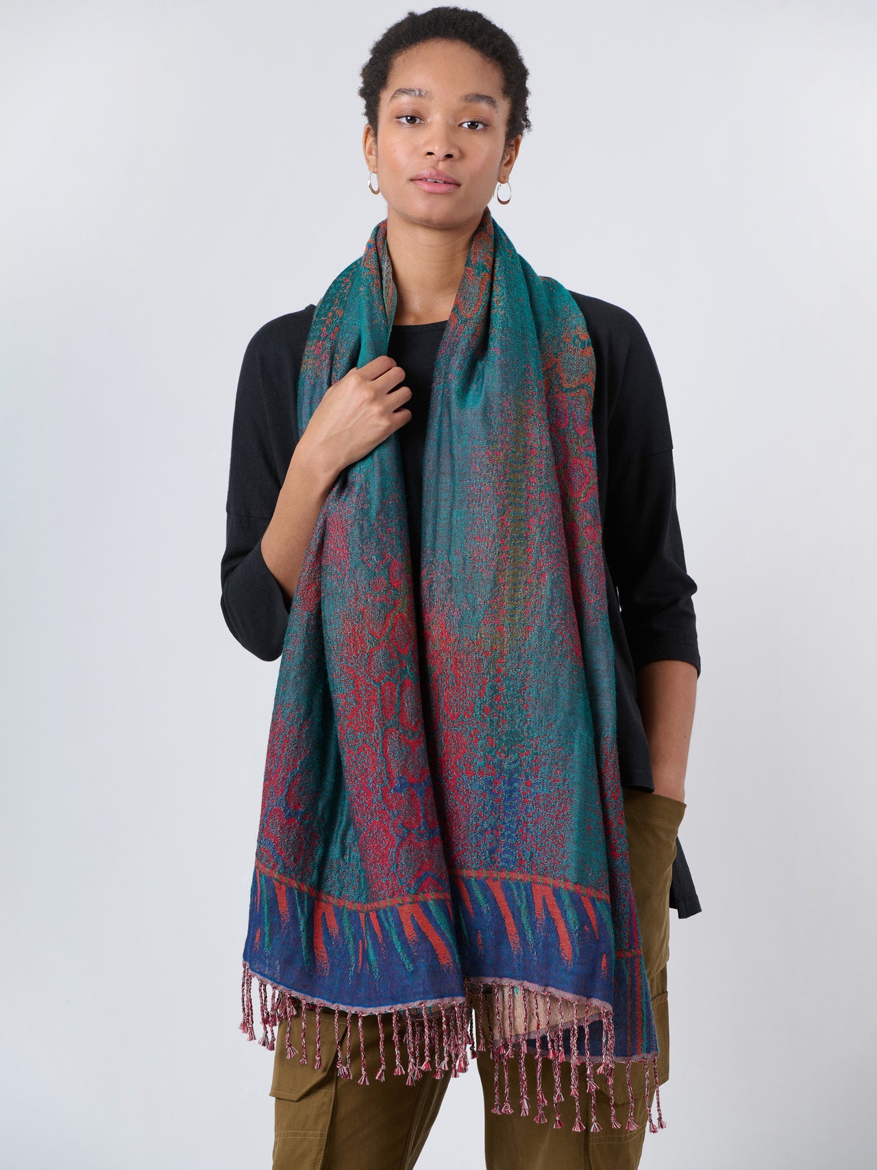  Wool Cotton Jacquard Scarf - Forest
