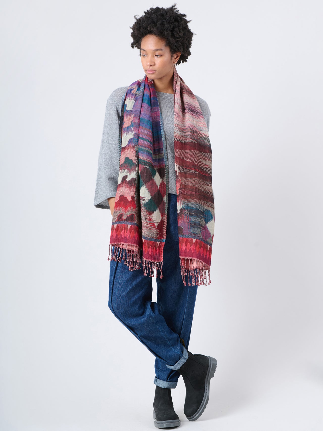  Wool Cotton Jacquard Scarf - Wave 

