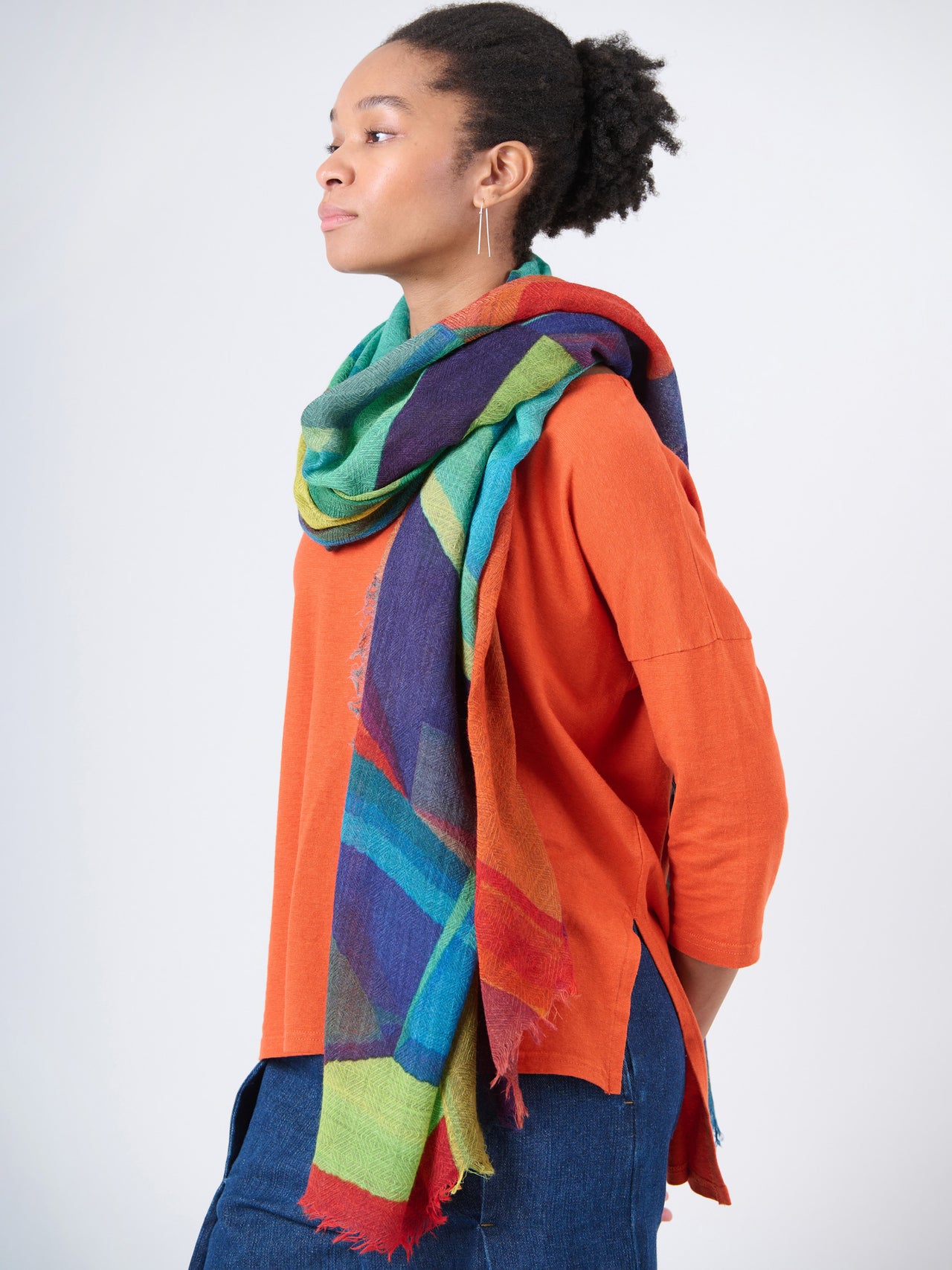 Fine Wool Print Scarf - Red and Green Gradient