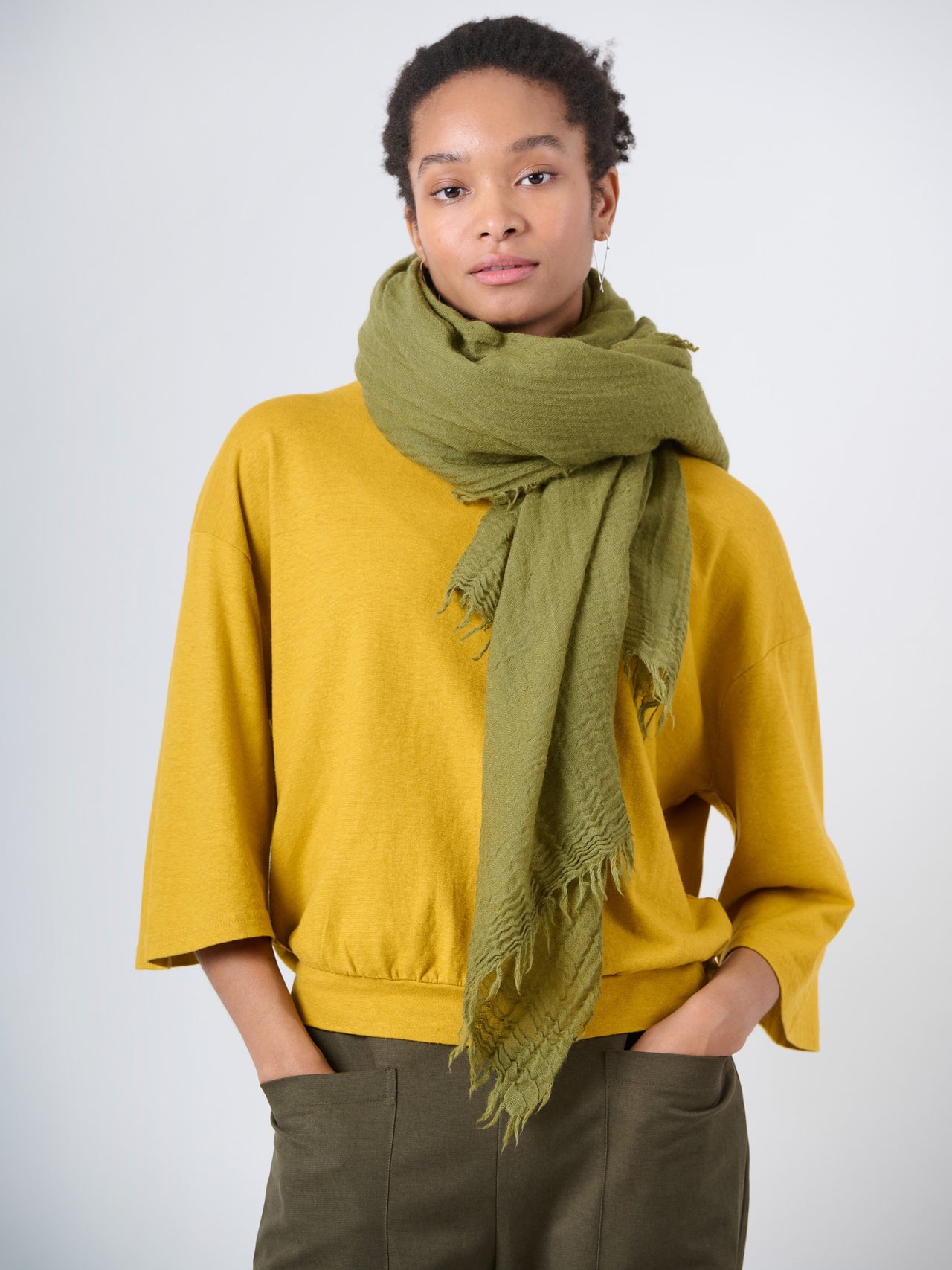 Fine Wool Crinkle Textured Wrap Scarf
