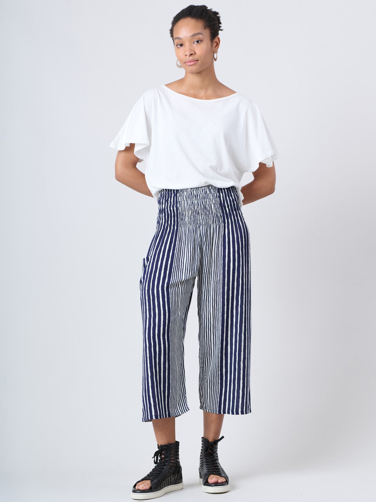 Stripe Harem Pants - Wide Leg Cropped