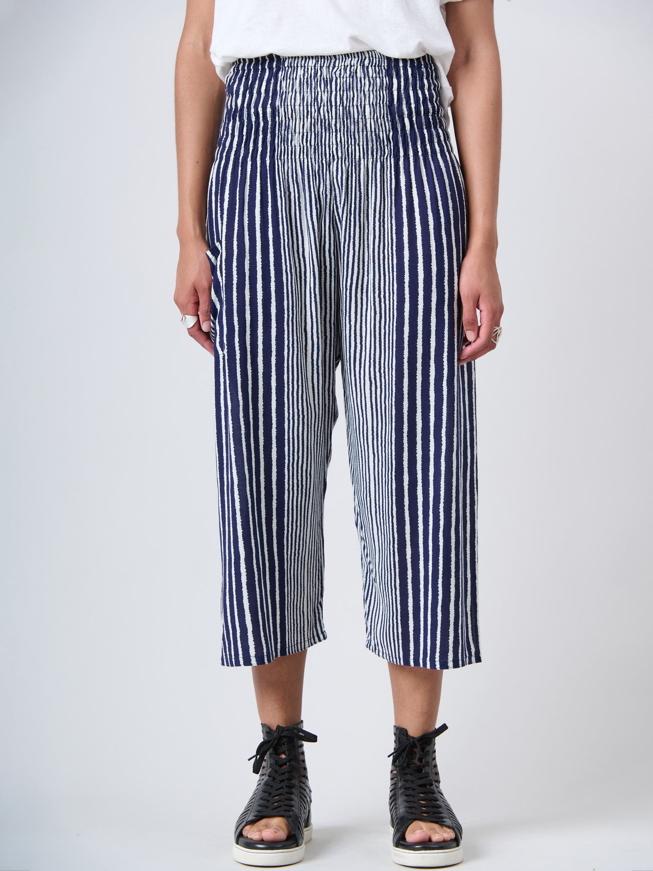 Stripe Harem Pants - Wide Leg Cropped