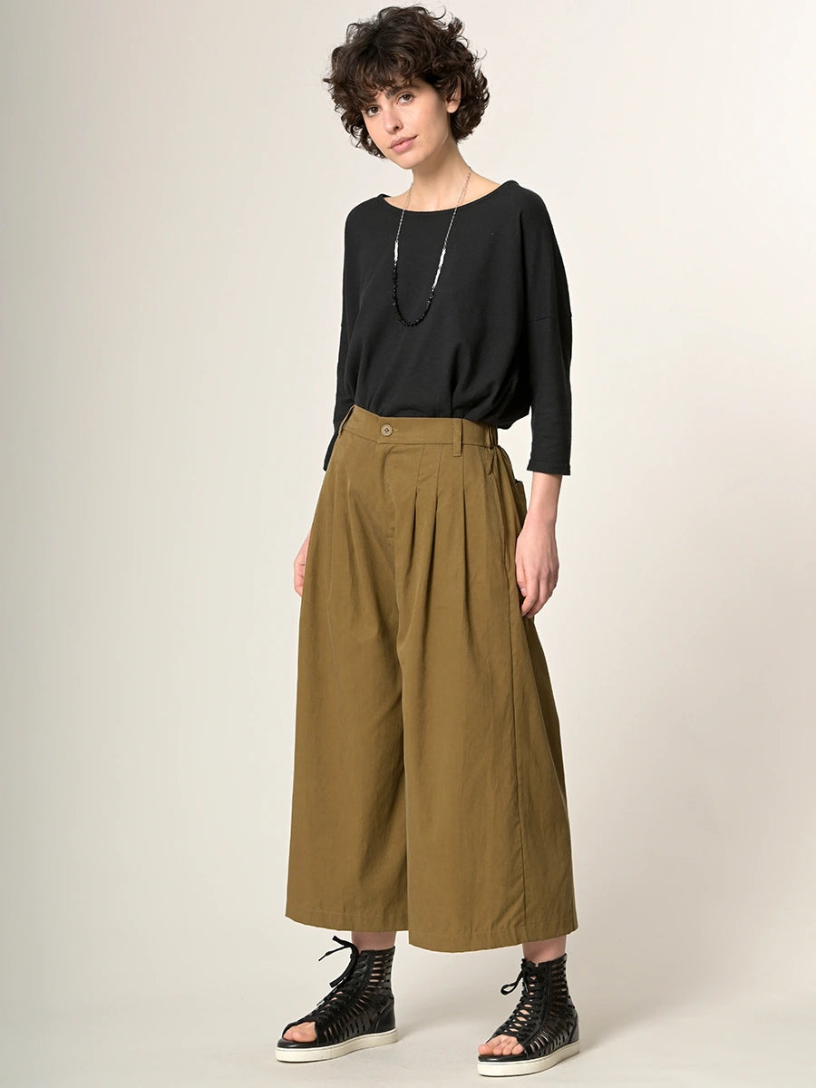 Cropped Wide Leg Tencel® Trousers with Back Pockets