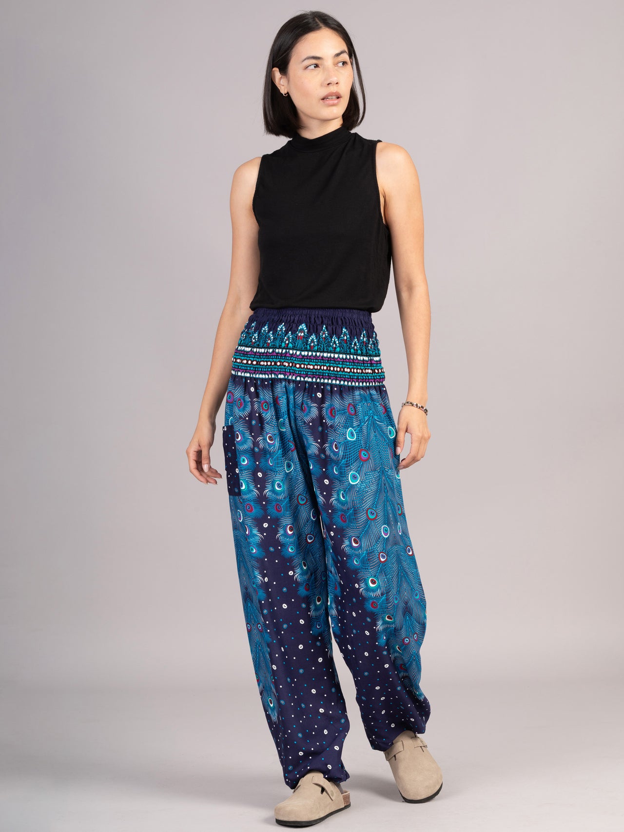 Peacock Feathers Harem Pants - High Crotch