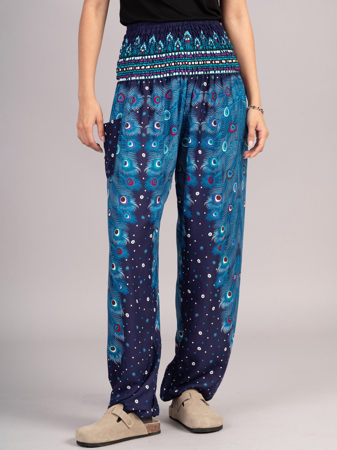 Peacock Feathers Harem Pants - High Crotch