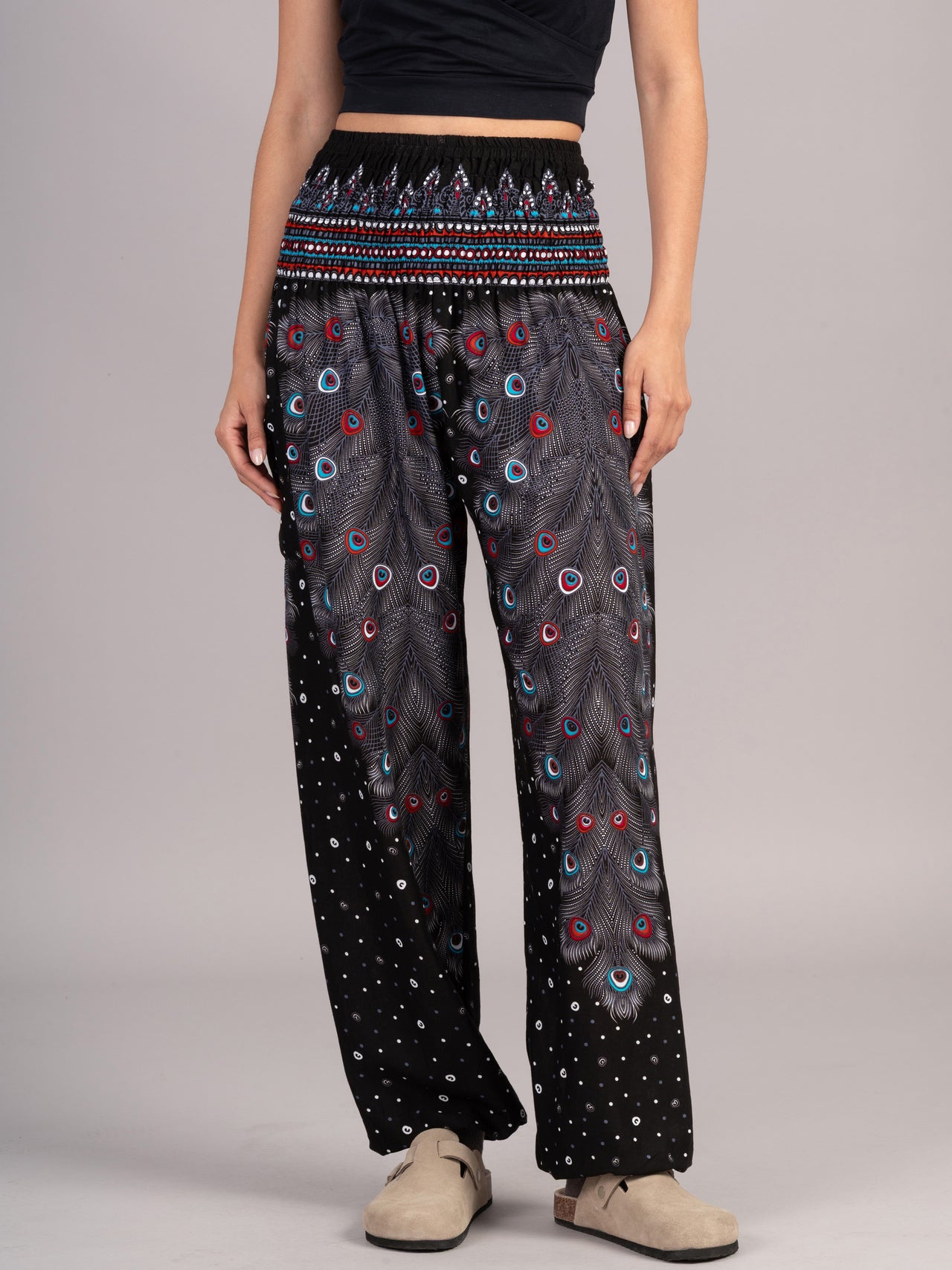 Peacock Feathers Harem Pants - High Crotch