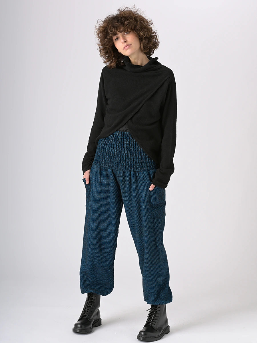Navy stripe wool harem pants - high crotch