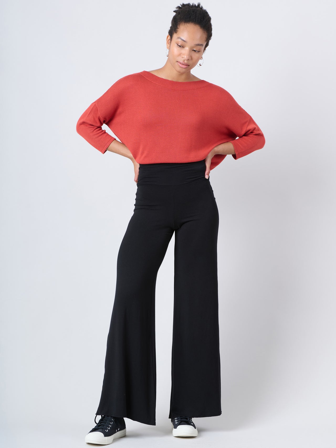 Pantalon palazzo stretch élastiqué à la taille