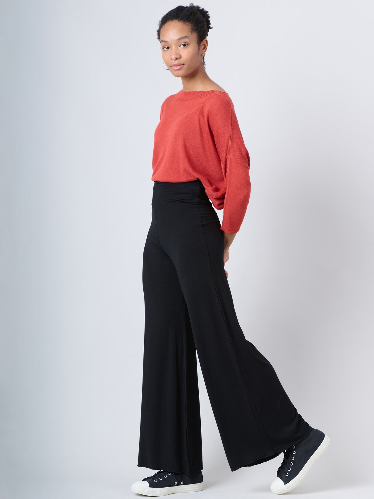 Pantalon palazzo stretch élastiqué à la taille