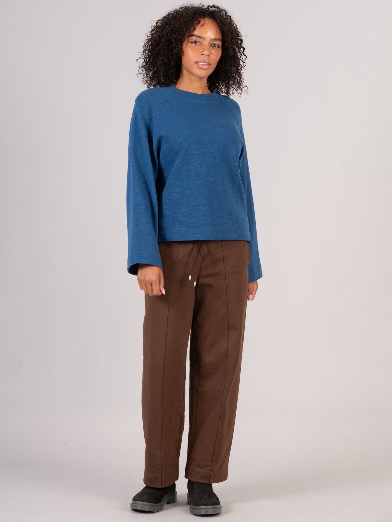 Yasai 1 - T-shirt raglan à manches larges en coton gaufré Bleu royal