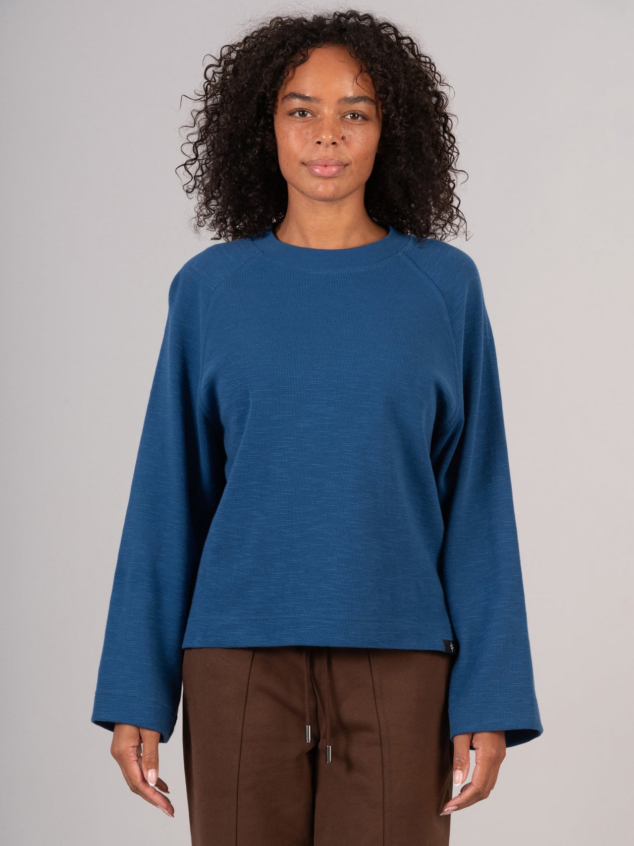 Yasai 1 - T-shirt raglan à manches larges en coton gaufré Bleu royal