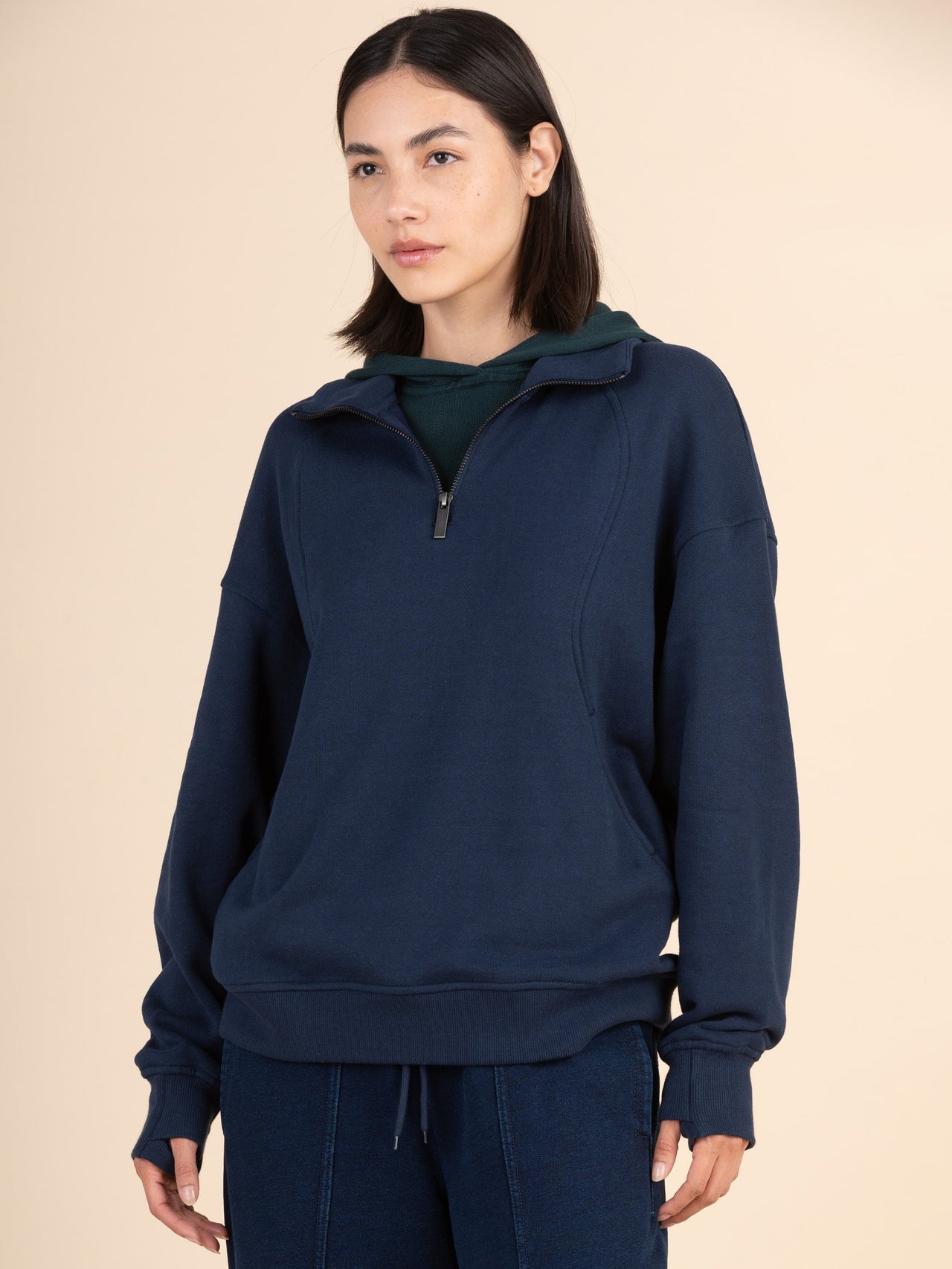 Sark - Sweat-shirt à fermeture éclair quart de longueur en molleton de coton biologique et chanvre