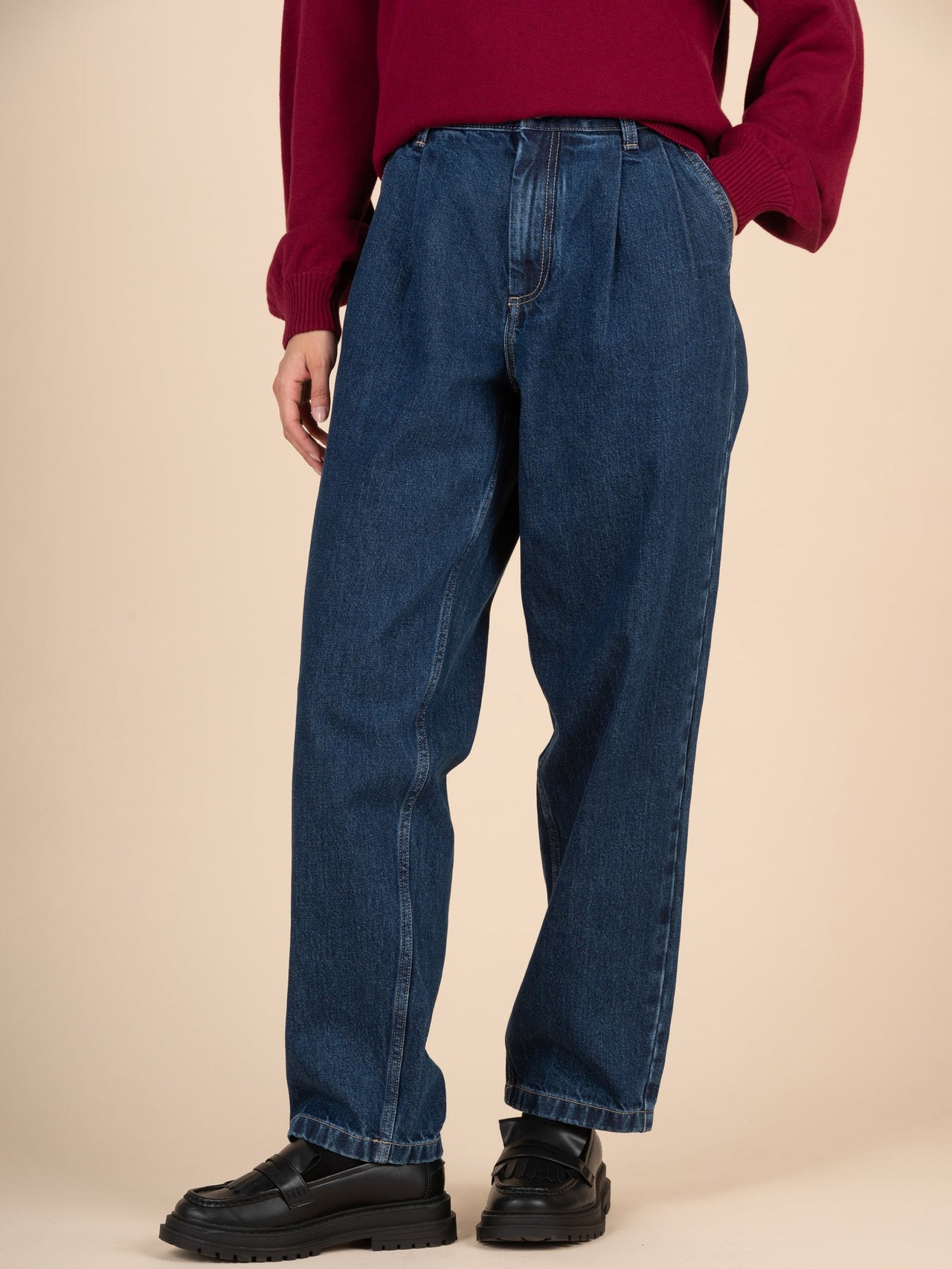 Waste Yarn Denim Side Pleat Jeans