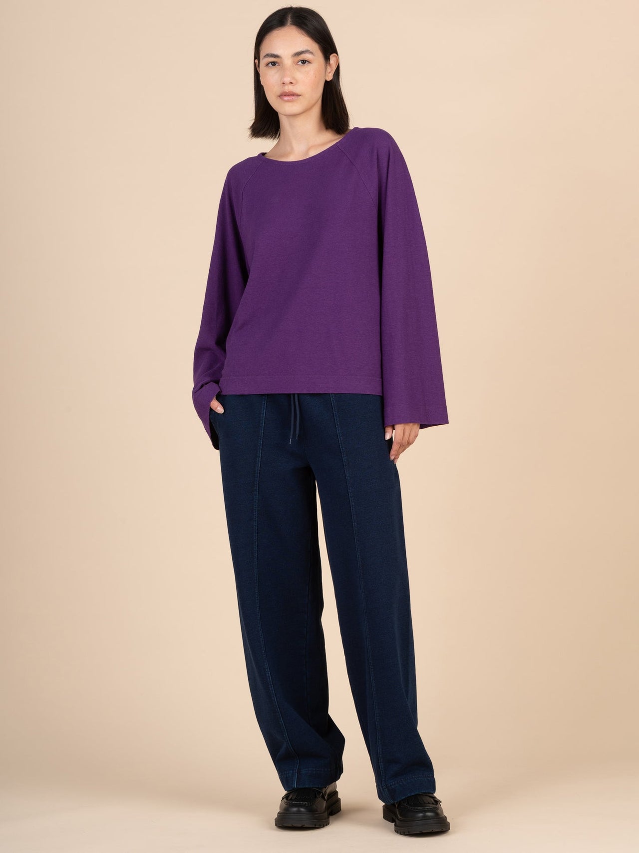 Yasai - Waffle Cotton Raglan Wide Sleeve T-shirt
