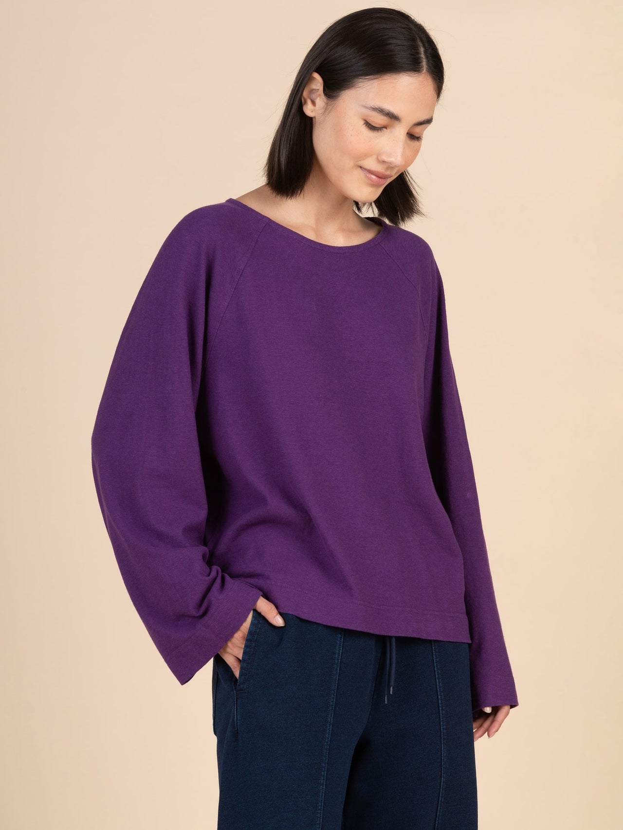 Yasai - Waffle Cotton Raglan Wide Sleeve T-shirt