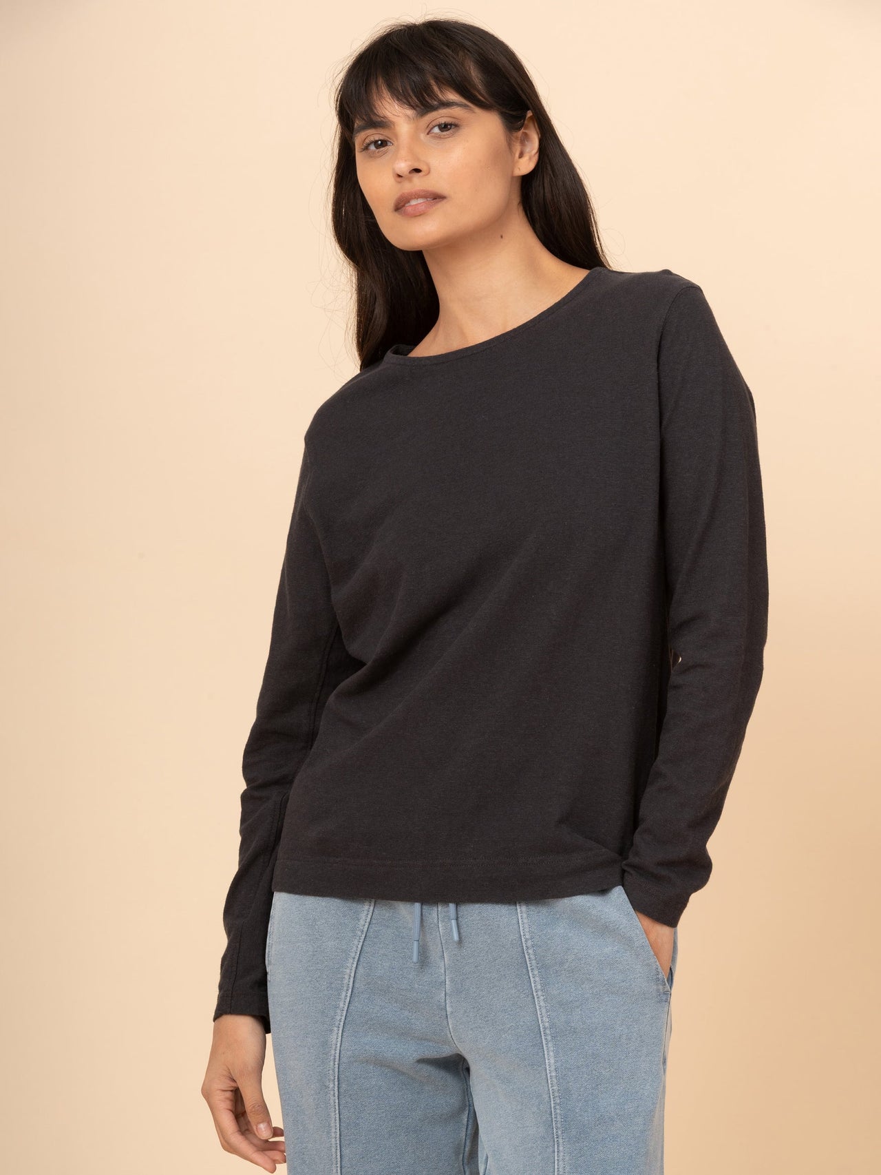 Gili - Waffle Cotton Side Panel Long Sleeve T-shirt