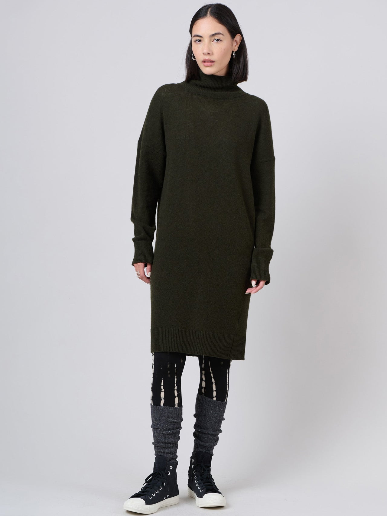 Robe oversize pure laine à col roulé