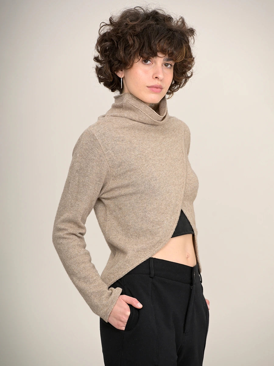 Merino wool blend wrap front sweater