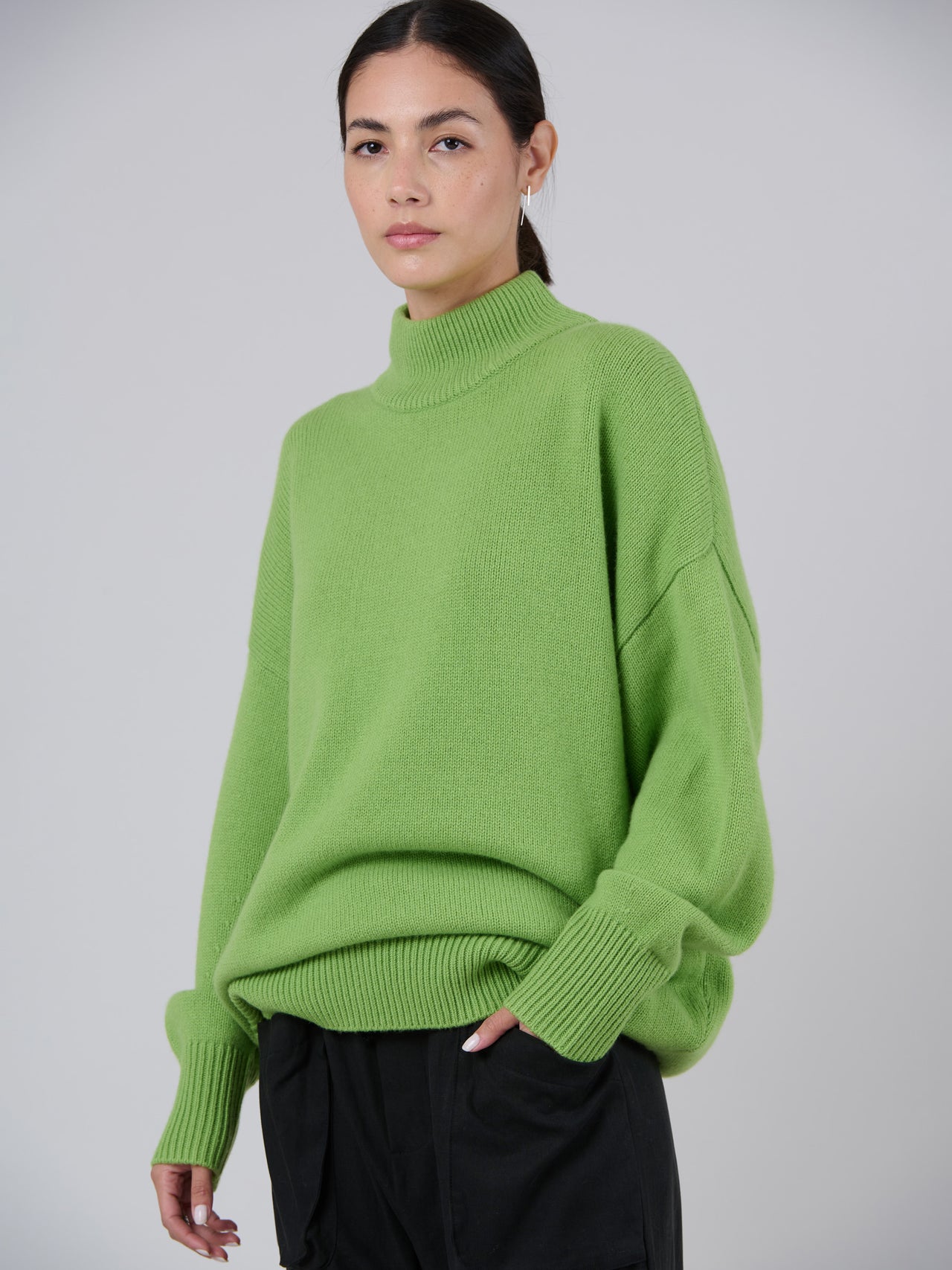 Wool Bamboo Blend Chunky Mock Neck Sweater