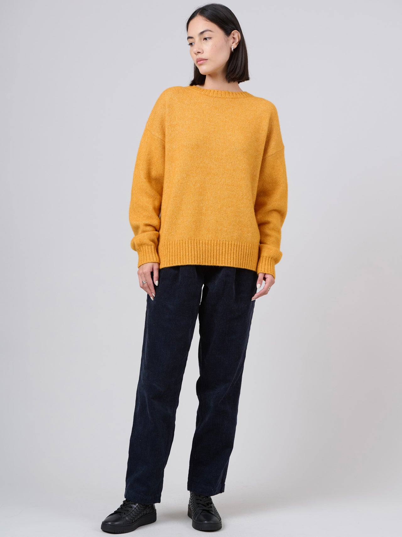 Wool Cotton Blend Boxy Sweater with Side Slits
