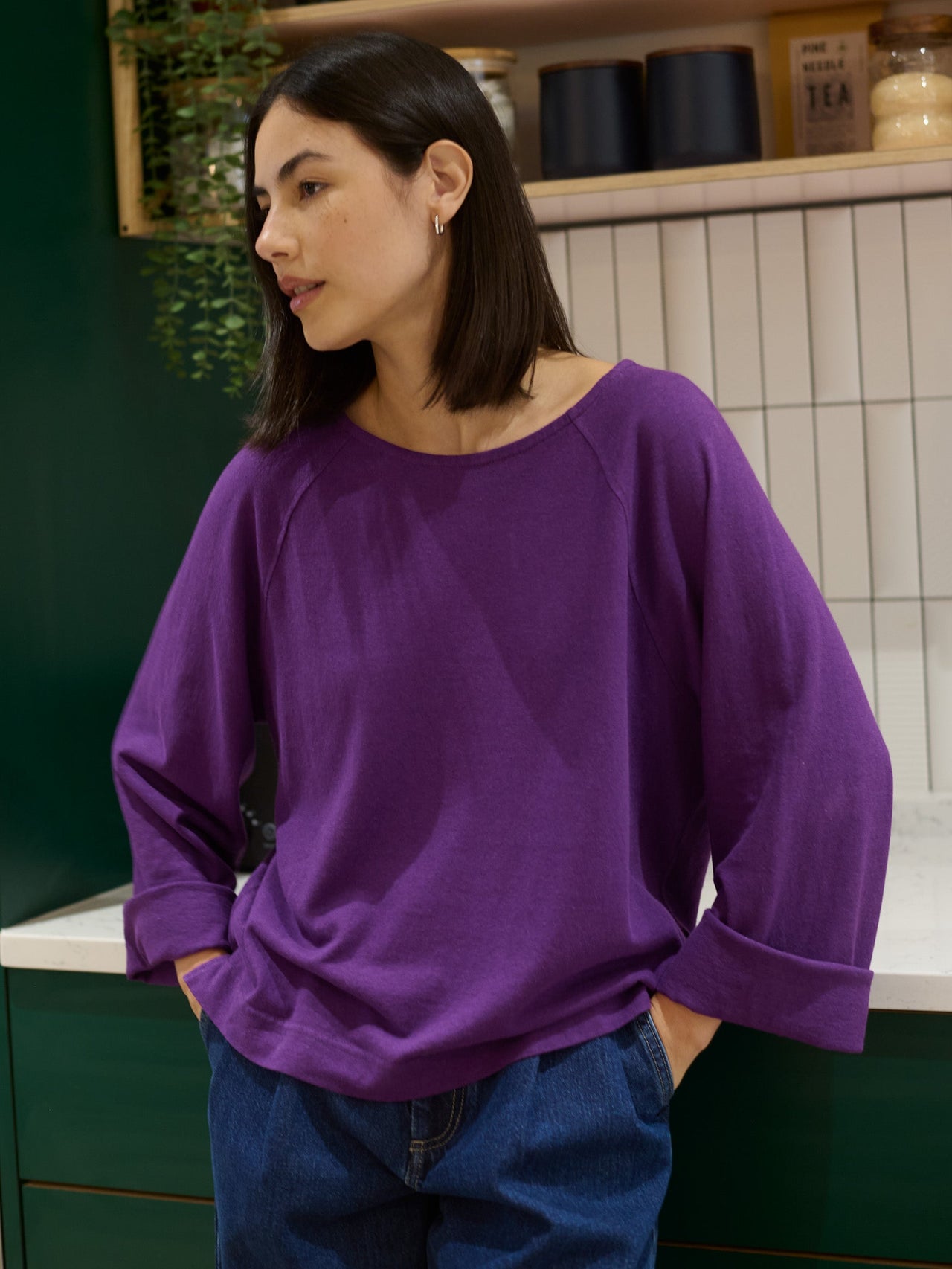 Yasai 2 - T-shirt raglan à manches larges en coton gaufré