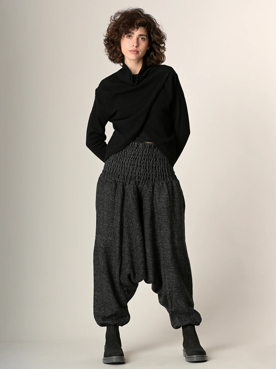 Grey Stripes Wool Harem Pants - Low Crotch
