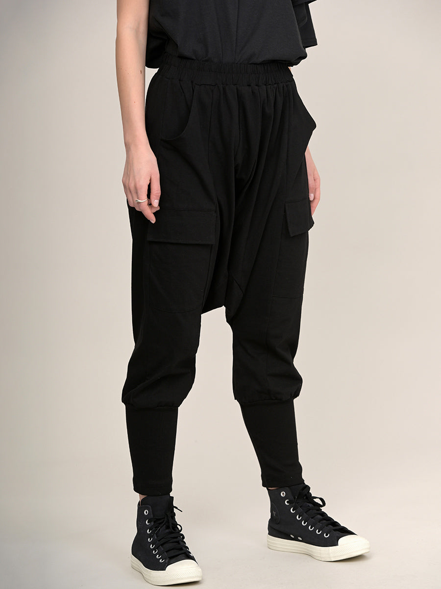 Mid Crotch Cotton Trousers with Side Pockets