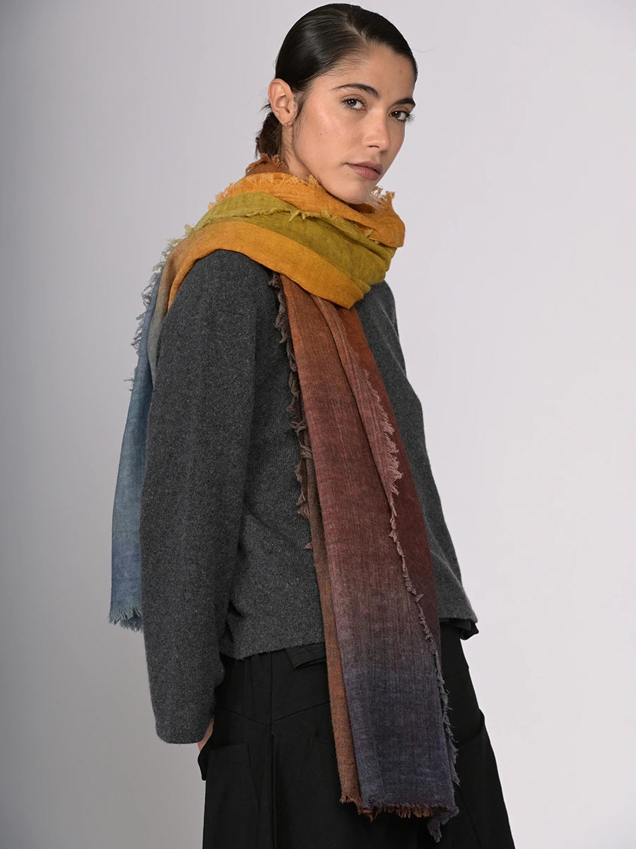 Fine wool gradient colour work scarf
