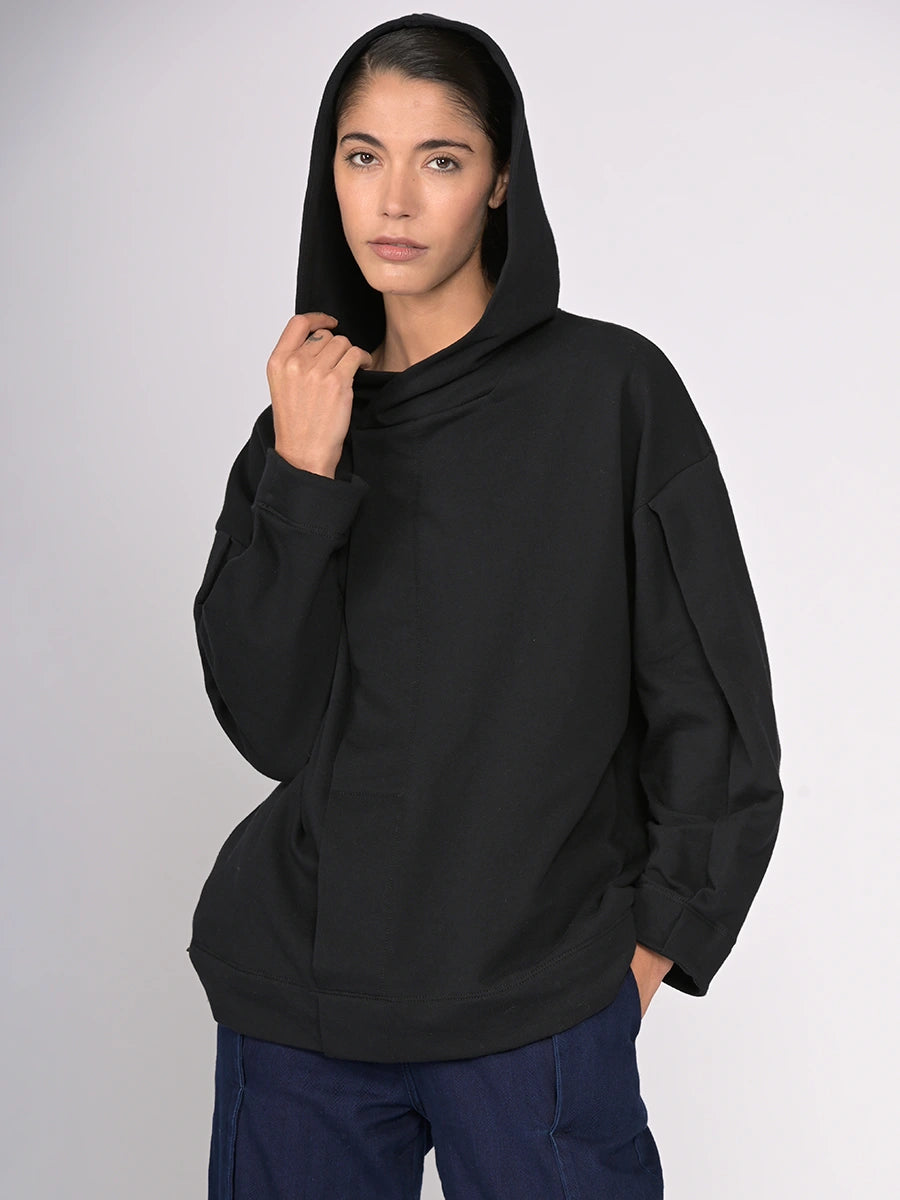 Organic cotton front pleat hoodie