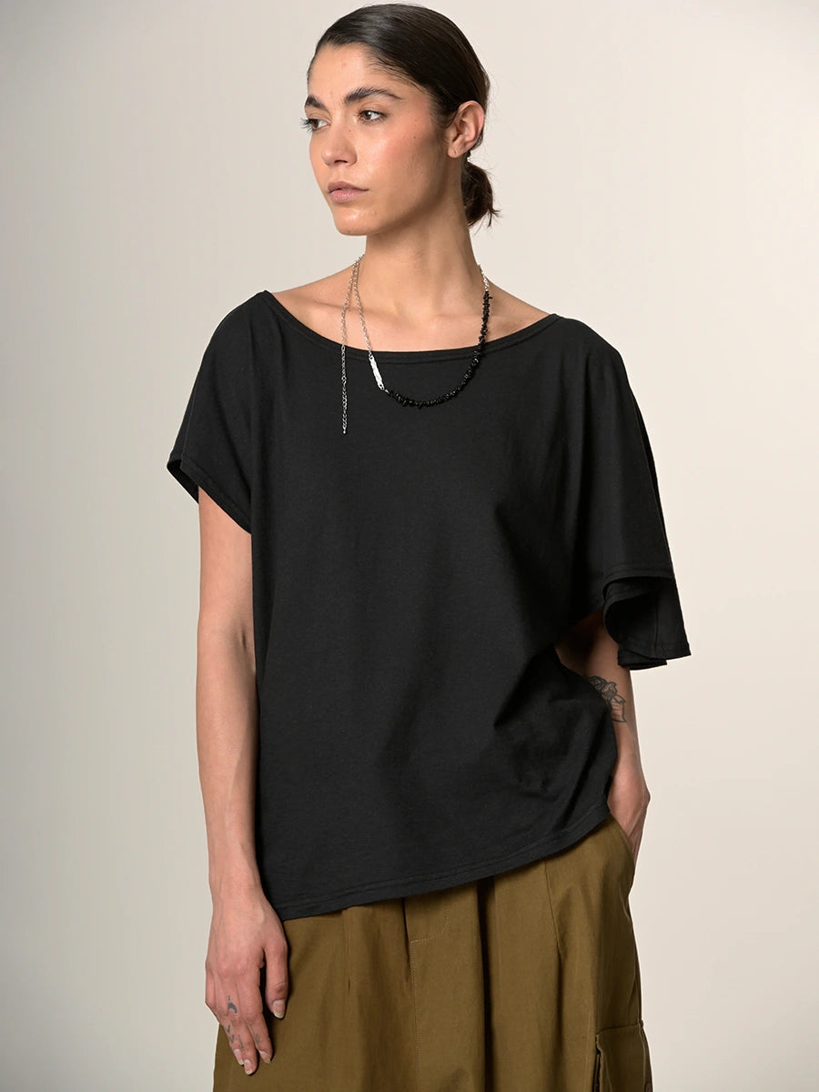 Hemp organic cotton asymmetric t-shirt - short