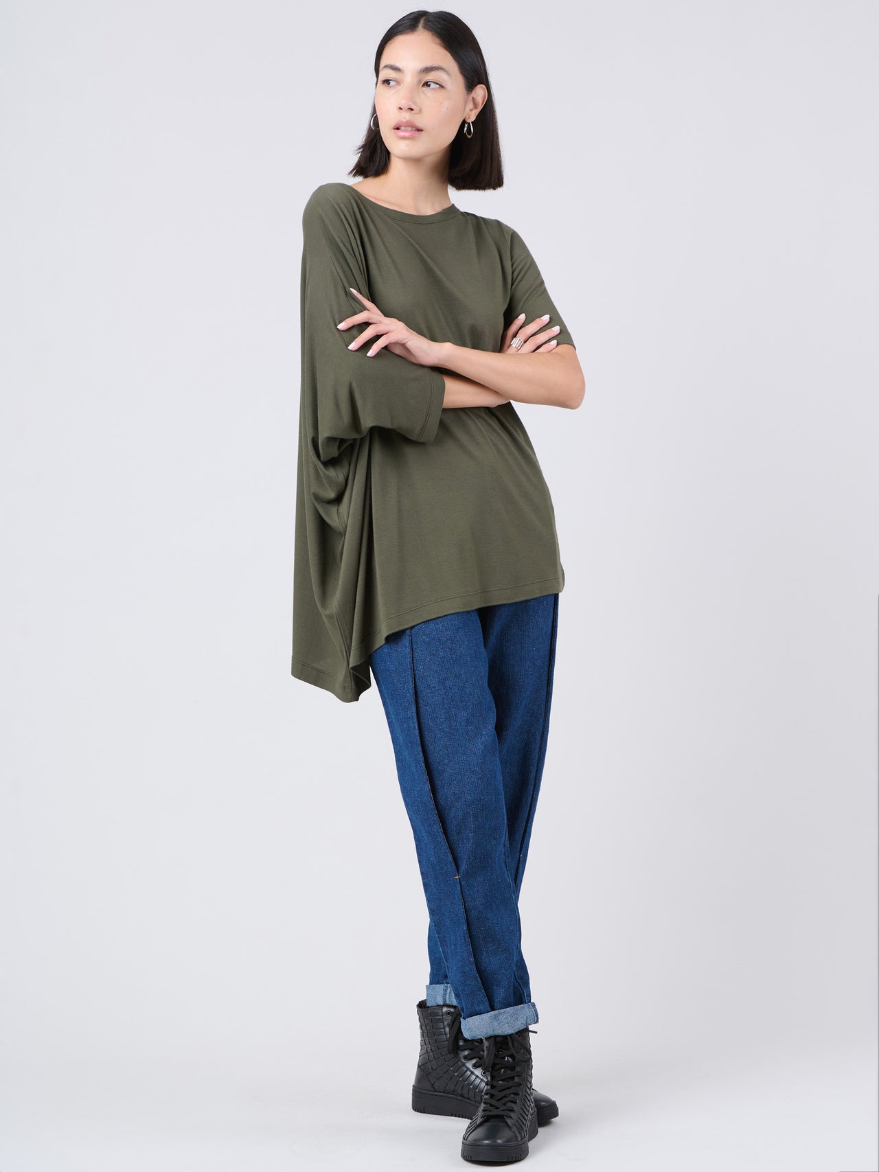 Short Sleeve Asymmetric Bamboo Jersey Top