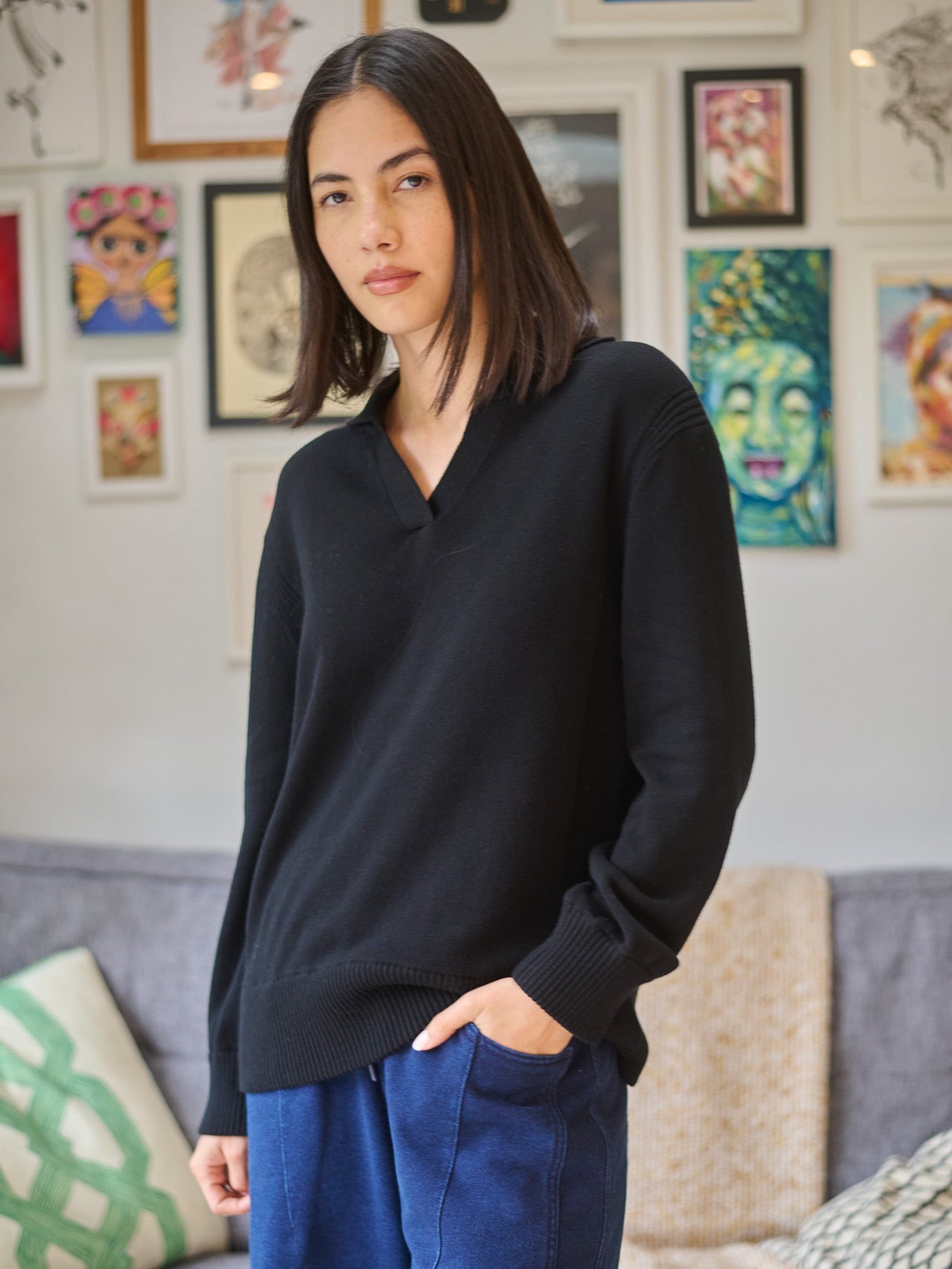 Shima - Pull polo en coton et cachemire mélangés
