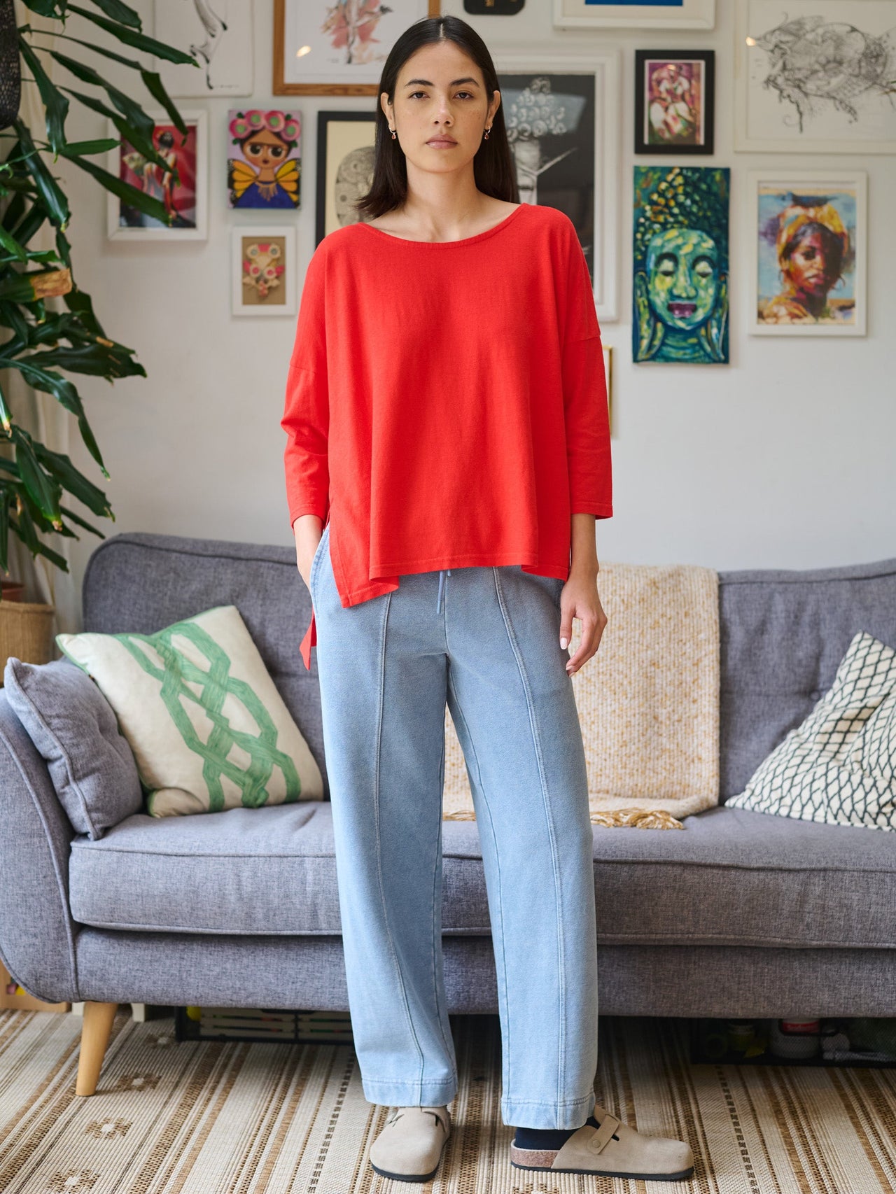 Sable - Pantalon droit molletonné en Denim