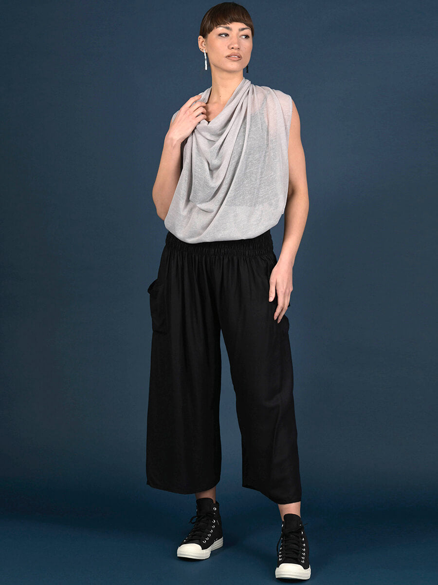 Pantalon court large - couleur unie