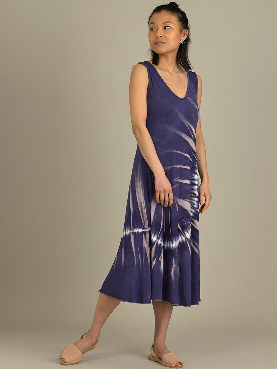 Tie Dye Sleeveless A-line Dress - Indigo Blue