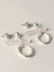 Boucles d'oreilles avec cristal et anneau organique - Argent